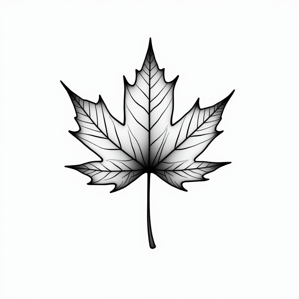 Maple leaf abstract linesin minimalist style tattoo, featuring simple shapes and fine lines, with minimal shading and details, tiny triangles, creating a sense of balance and harmony