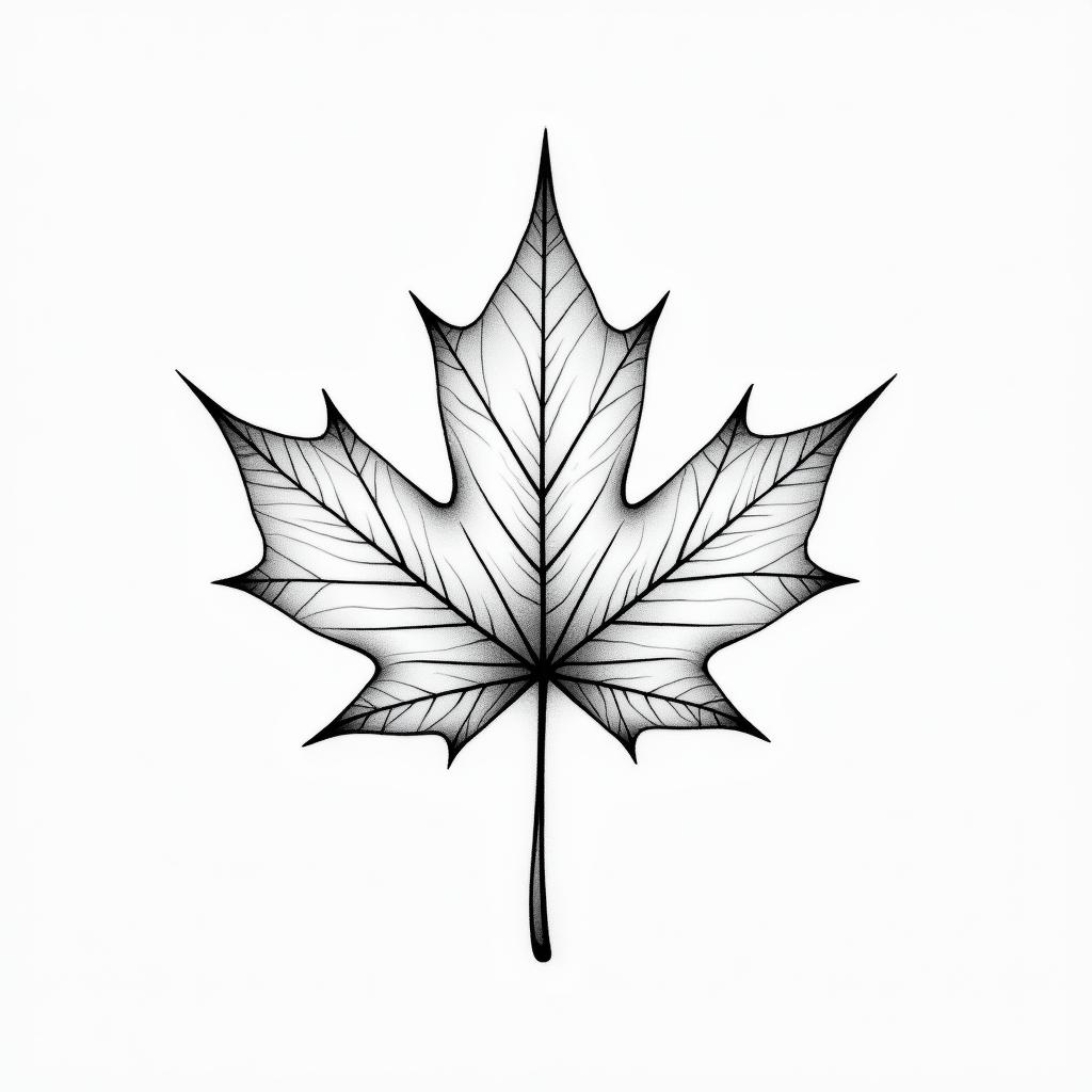 Maple leaf abstract linesin minimalist style tattoo, featuring simple shapes and fine lines, with minimal shading and details, tiny triangles, creating a sense of balance and harmony - Variation 2