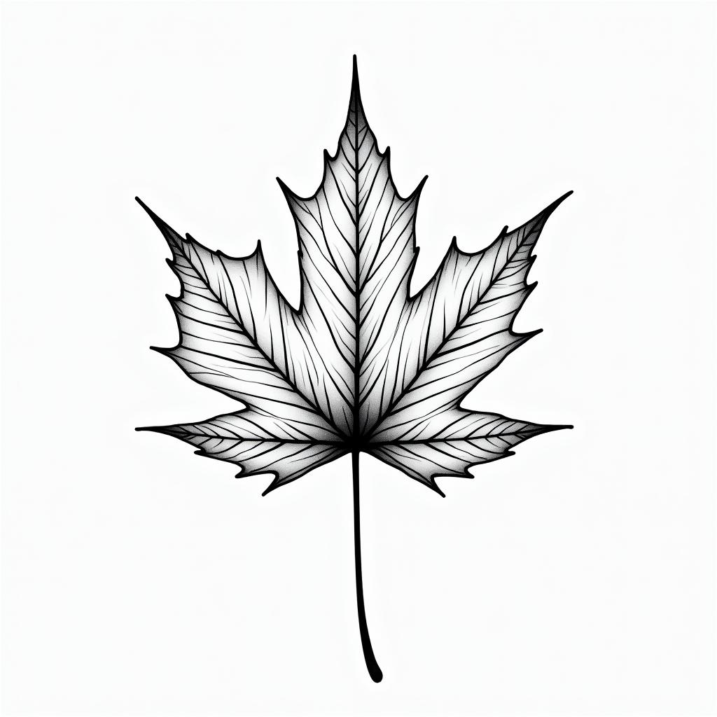 Maple leaf abstract linesin minimalist style tattoo, featuring simple shapes and fine lines, with minimal shading and details, tiny triangles, creating a sense of balance and harmony - Variation 4