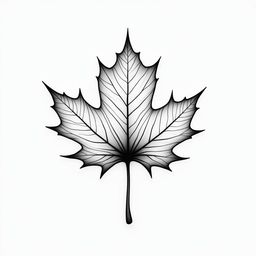 Maple leaf abstract linesin minimalist style tattoo, featuring simple shapes and fine lines, with minimal shading and details, tiny triangles, creating a sense of balance and harmony - Variation 3