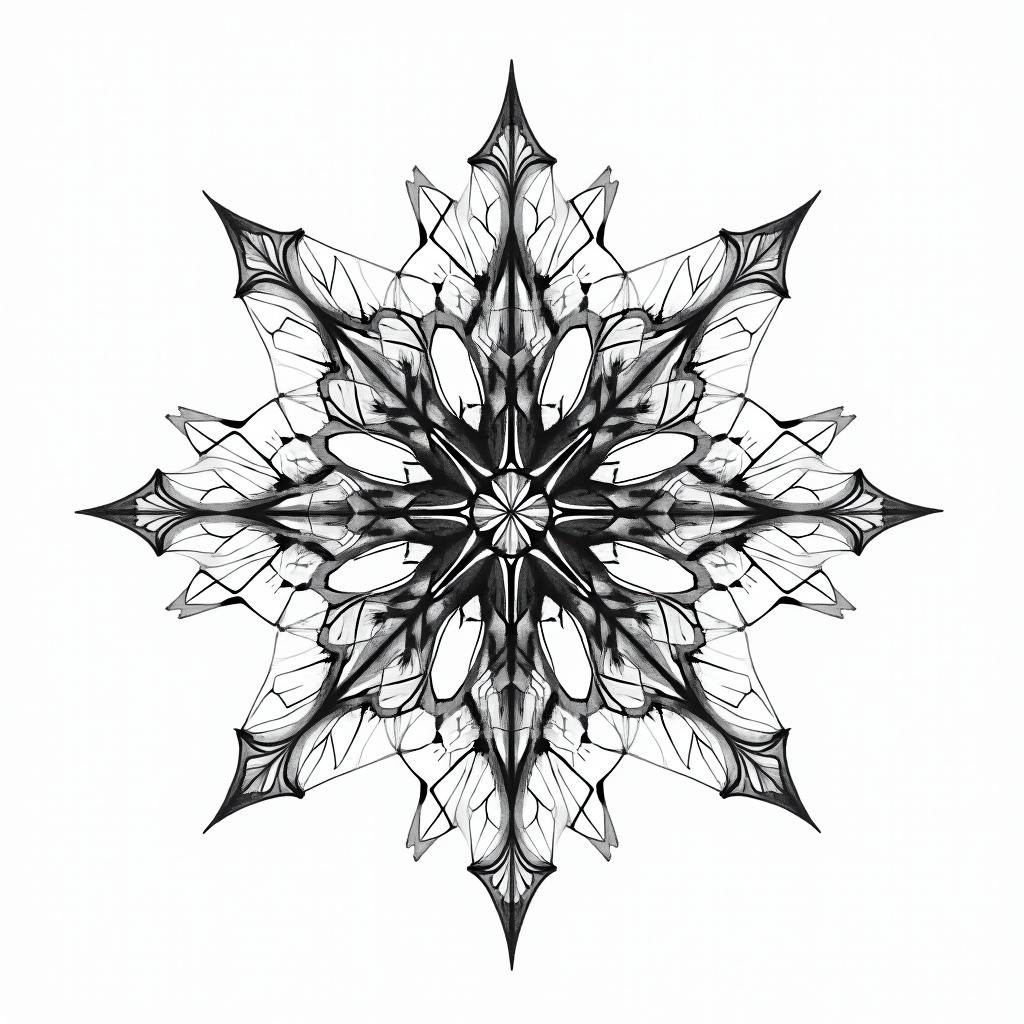 Fine lines, important dates, Phoenix in geometric style tattoo, blending hexagons, mandala-inspired patterns, symmetrical and fractal design, clean lines, sharp angles - Variation 1