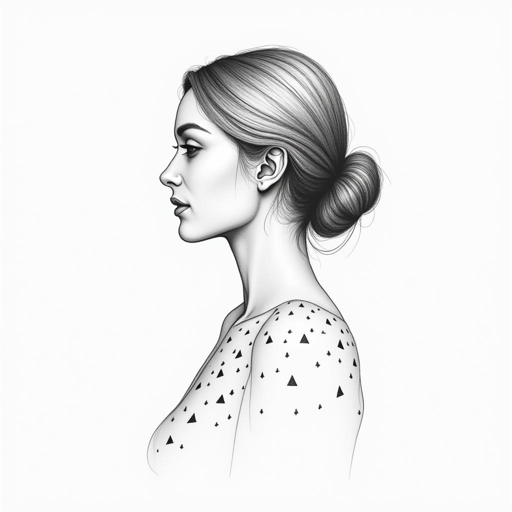 Rebecca, Aquarius, 01/20/1992in minimalist style tattoo, featuring simple shapes and fine lines, with minimal shading and details, tiny triangles, creating a sense of balance and harmony - Variation 4