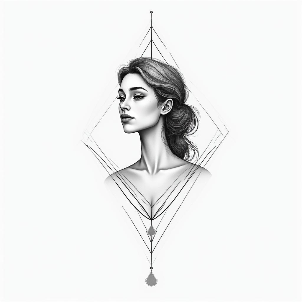 Rebecca, Aquarius, 01/20/1992in minimalist style tattoo, featuring simple shapes and fine lines, with minimal shading and details, tiny triangles, creating a sense of balance and harmony - Variation 3