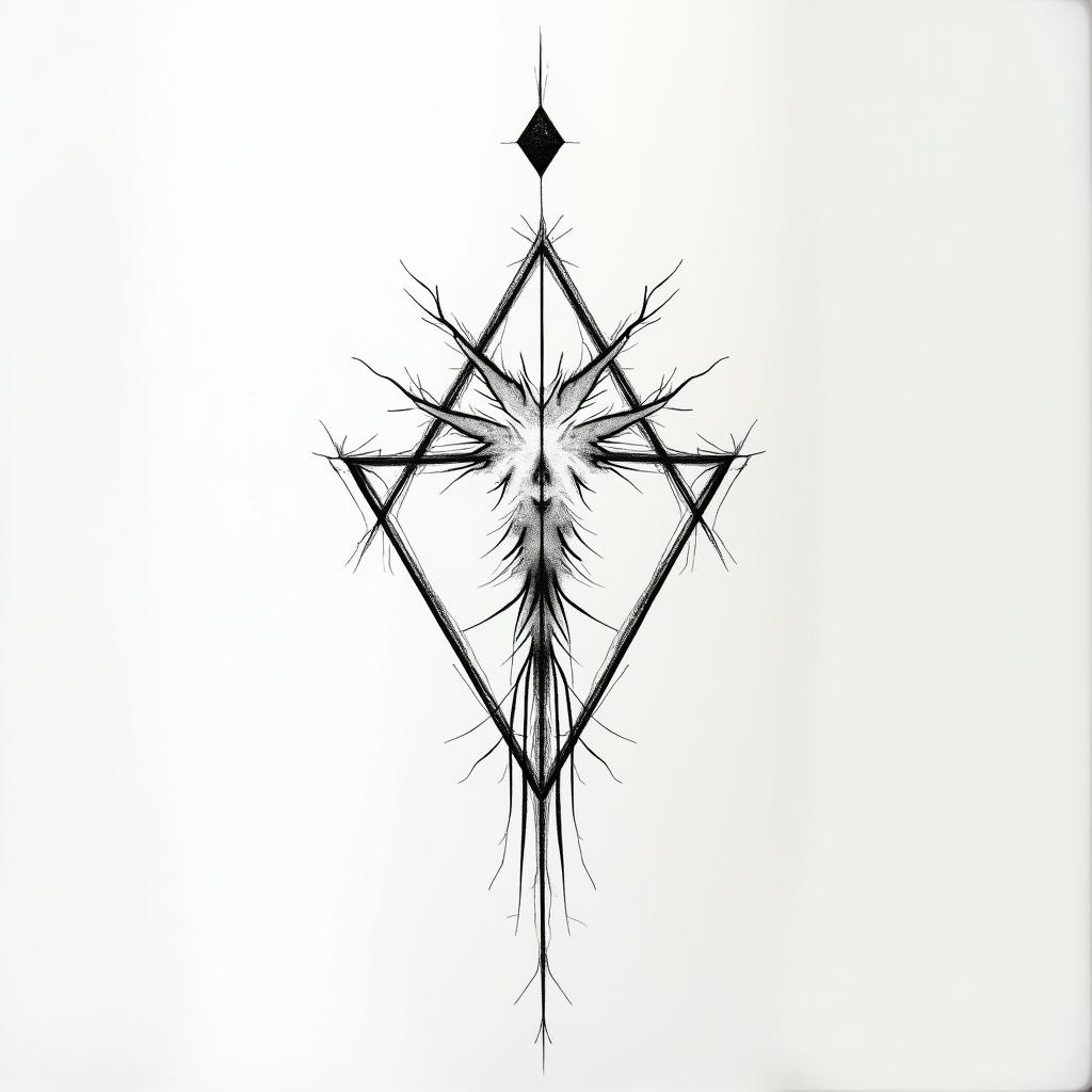 Minimalist, survivor, Nordic runes year, Phoenixin minimalist style tattoo, featuring simple shapes and fine lines, with minimal shading and details, tiny triangles, creating a sense of balance and harmony - Variation 3