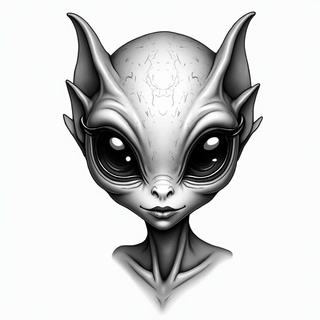 A cute alien facein bohemian style tattoo, 8k - Variation 3