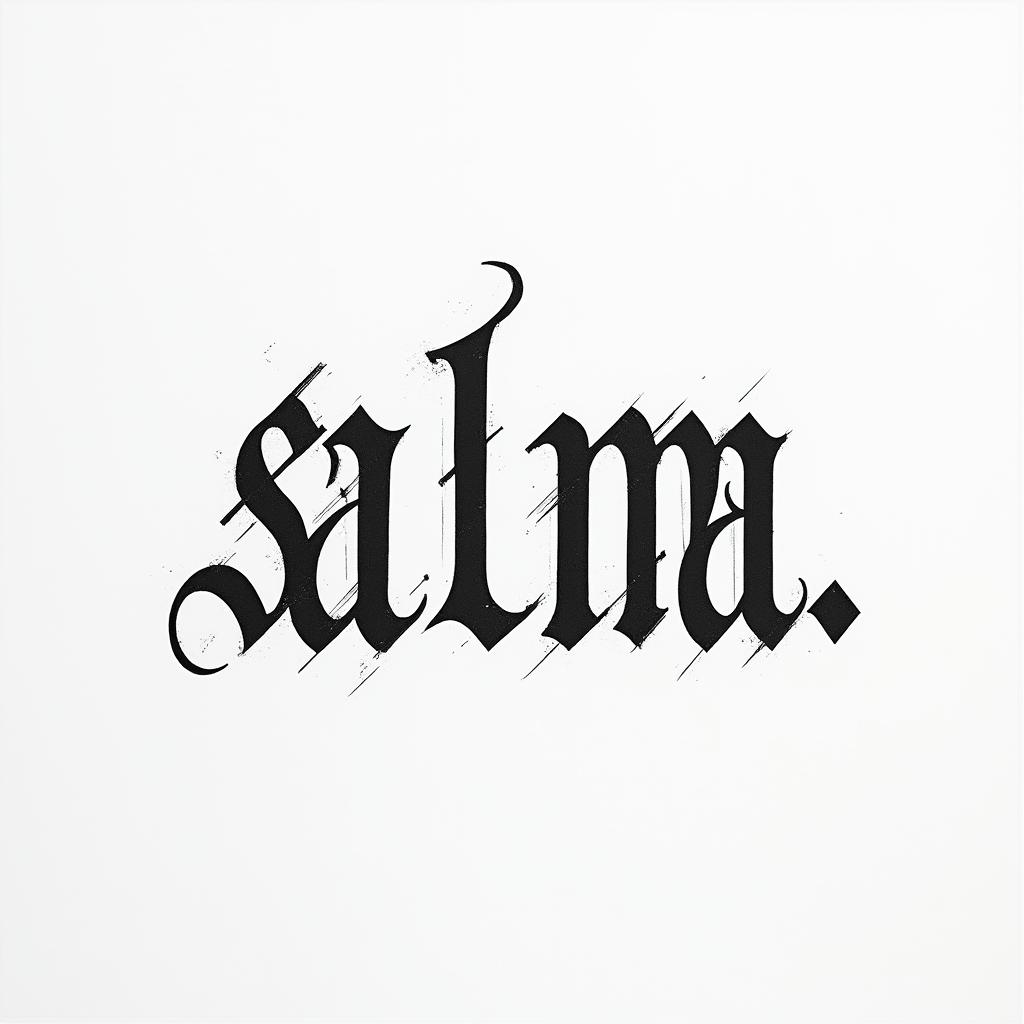 Salmaminimalist text-based tattoo, Monospace font ultra-realistic, perfectly placed, high-quality font design, photo-realistic shading, 8k, high quality, finely detailed typograph - Variation 4