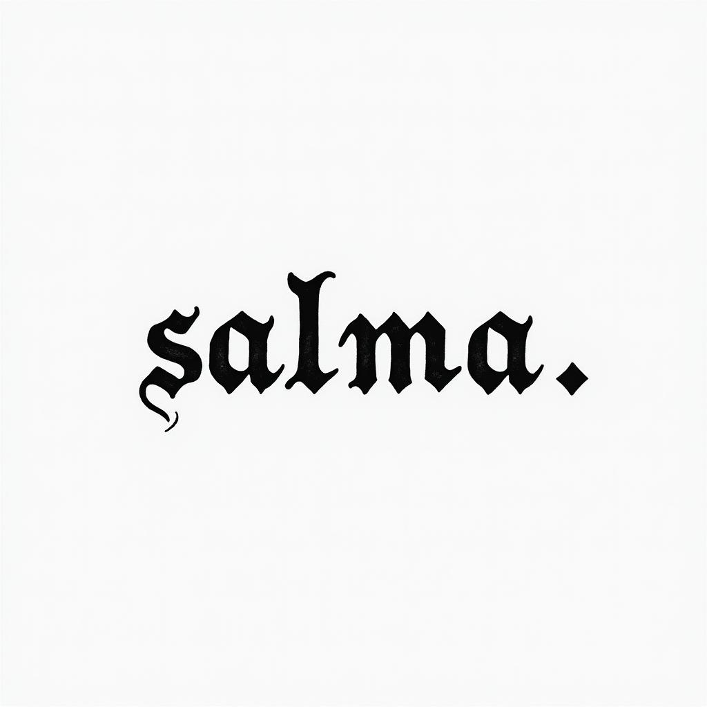 Salmaminimalist text-based tattoo, Monospace font ultra-realistic, perfectly placed, high-quality font design, photo-realistic shading, 8k, high quality, finely detailed typograph