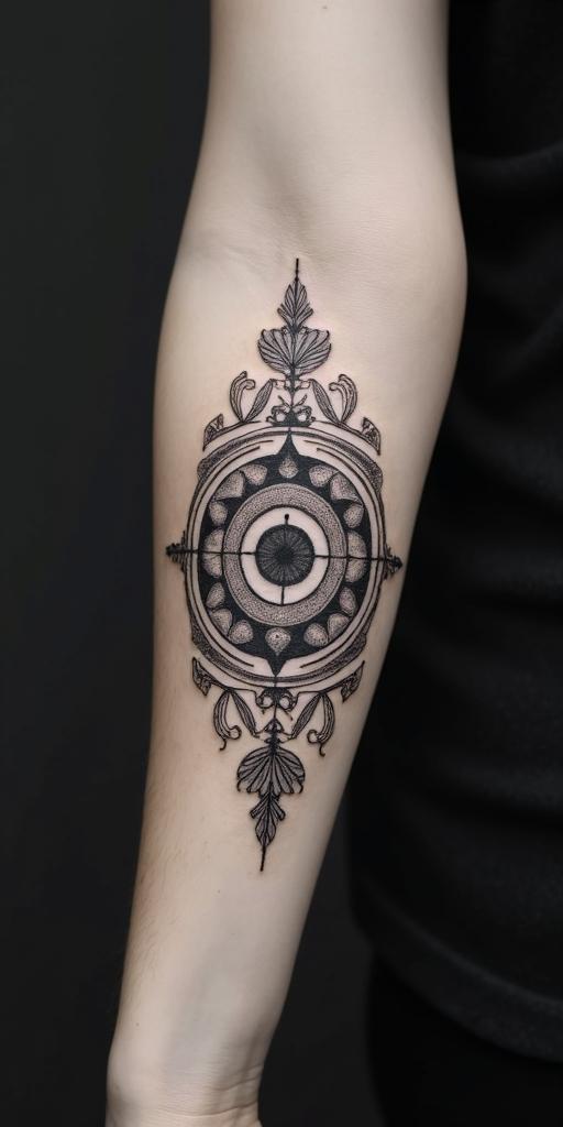 Sydney, Aquarius, momin spiritual symbols tattoo style, featuring an intricate design incorporating elements, Hamsa hand, third eye, minimalist composition - Variation 3