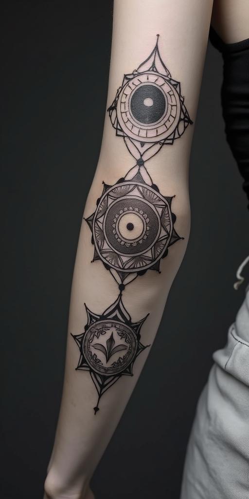 Sydney, Aquarius, momin spiritual symbols tattoo style, featuring an intricate design incorporating elements, Hamsa hand, third eye, minimalist composition - Variation 2