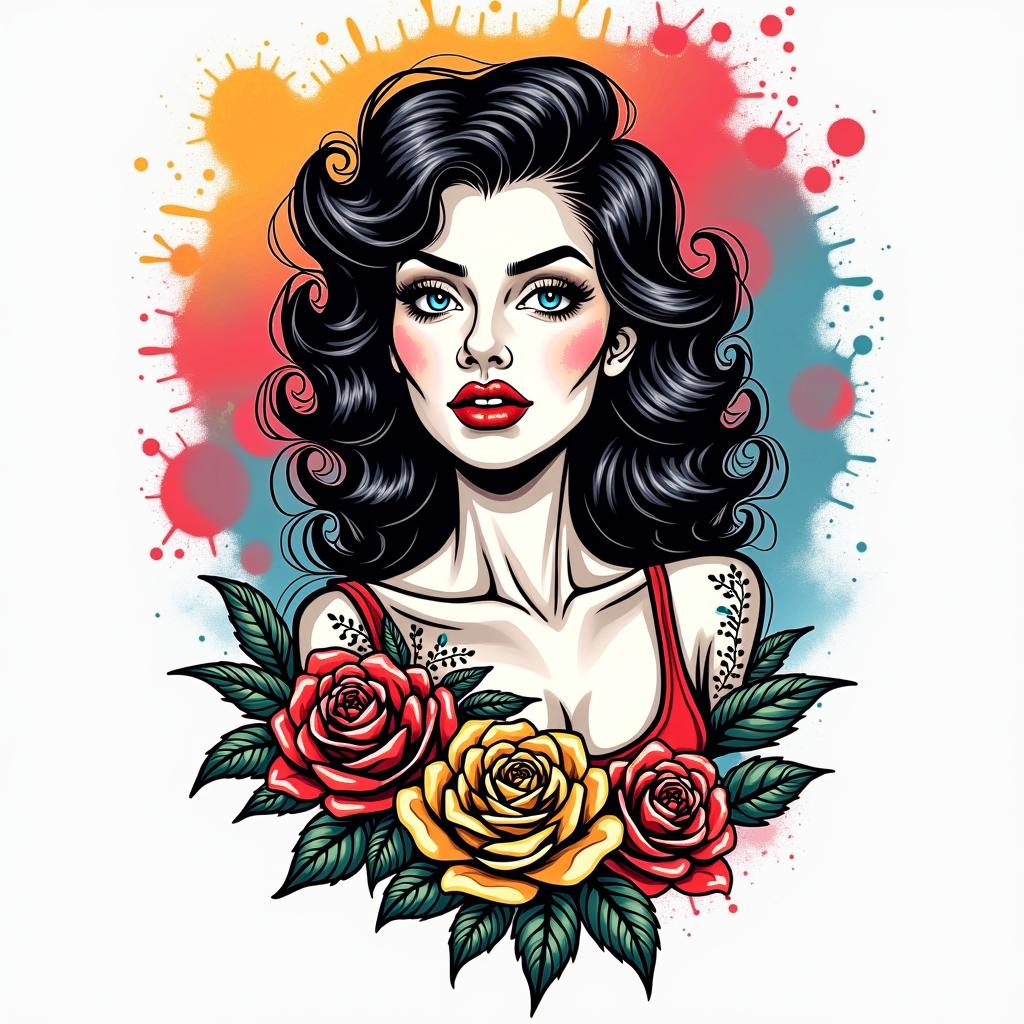 Salma Helena. Virgo. September 9, 2018in pop art style tattoo, featuring bold and vibrant colors, exaggerated outlines, iconic imagery, inspired by comic books and speech bubbles, comic book characters, retro pop culture - Variation 3