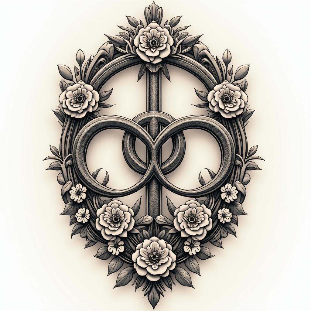 Yggdrasil with the date 11/04/22 for the upper backin victorian style tattoo, featuring vintage and elegant elements, ornate frames, roses, antique, sepia-toned color scheme - Variation 3