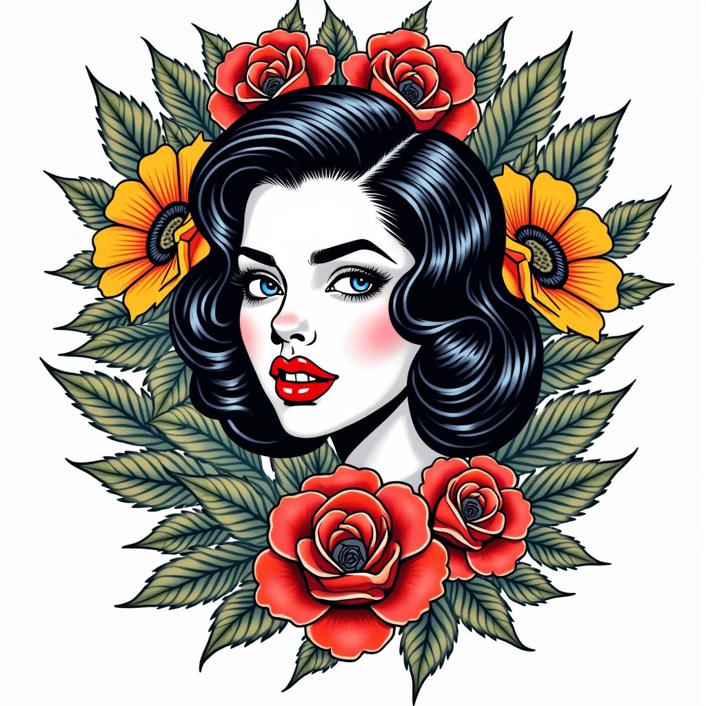 Salma Helena. Virgo. September 9, 2018in pop art style tattoo, featuring bold and vibrant colors, exaggerated outlines, iconic imagery, inspired by comic books and speech bubbles, comic book characters, retro pop culture - Variation 4