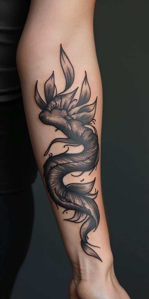 Sydney, Aquarius, momin realism tattoo style, featuring a highly detailed, lifelike, capturing every detail, photorealistic, ultra realistic, intricate shading, smooth and sharp,   - Variation 4
