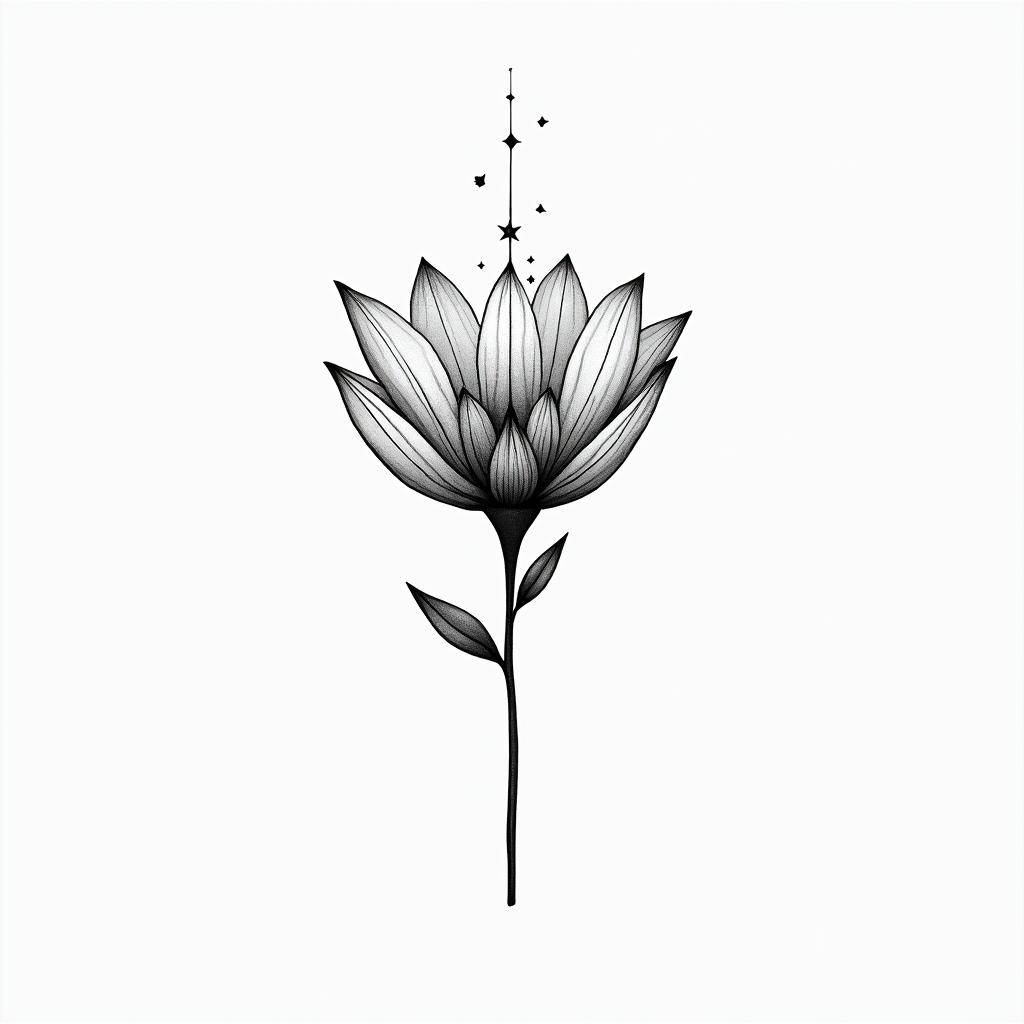 Graphic flowerin minimalist style tattoo, featuring simple shapes and fine lines, with minimal shading and details, tiny triangles, creating a sense of balance and harmony - Variation 8