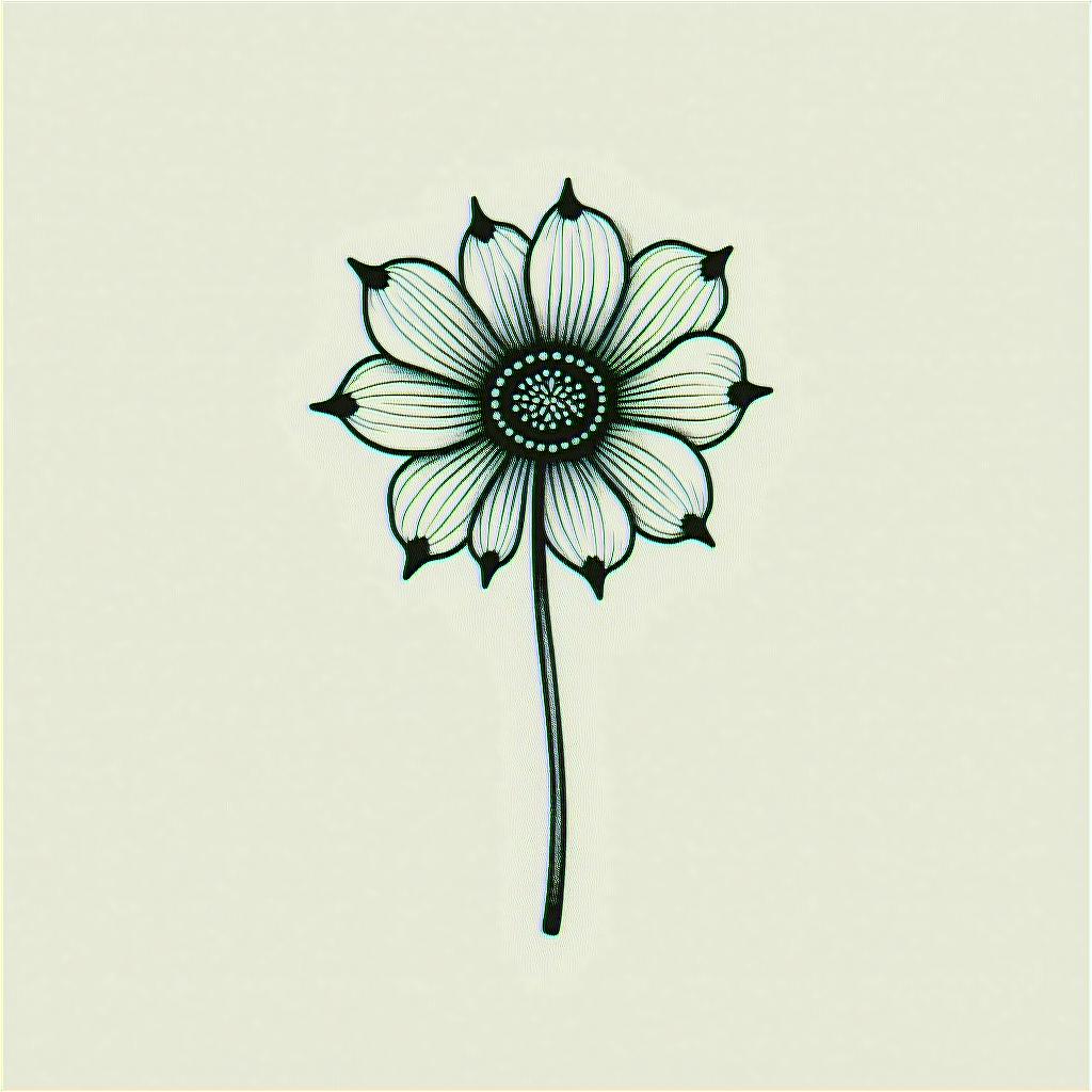 Graphic flowerin minimalist style tattoo, featuring simple shapes and fine lines, with minimal shading and details, tiny triangles, creating a sense of balance and harmony - Variation 6