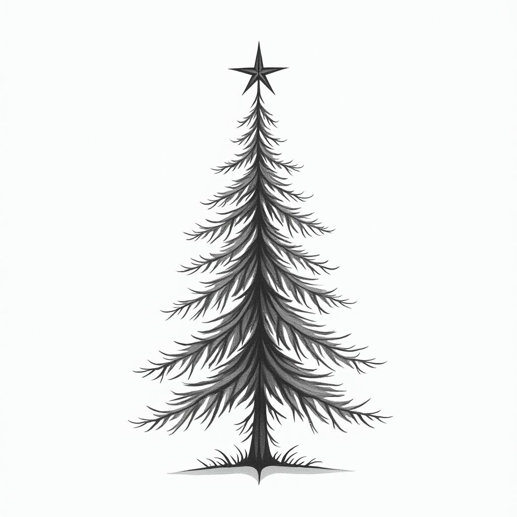 Xmas tree for dad that passed awayin minimalist style tattoo, featuring simple shapes and fine lines, with minimal shading and details, tiny triangles, creating a sense of balance and harmony - Variation 2