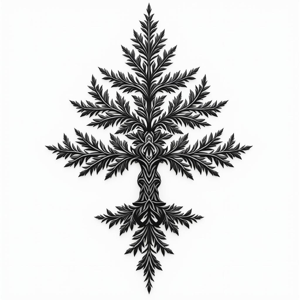 Xmas tree for dad that passed awayin ornamental tattoo style, featuring intricate symmetrical patterns and floral designs, showcasing highly detailed line work and geometric shapes, creating a sense of elegance and balance - Variation 7