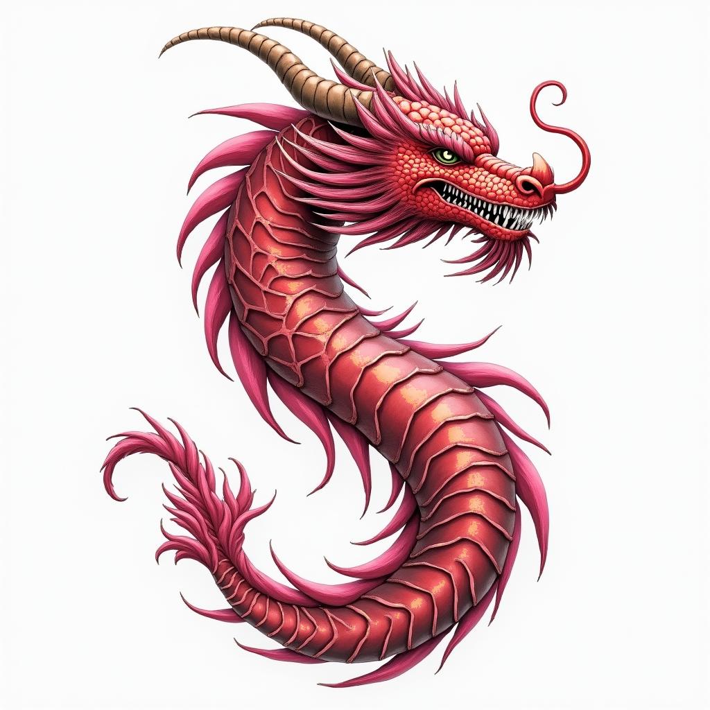 red dragon with pink flowershigly detailed tattoo - Variation 7