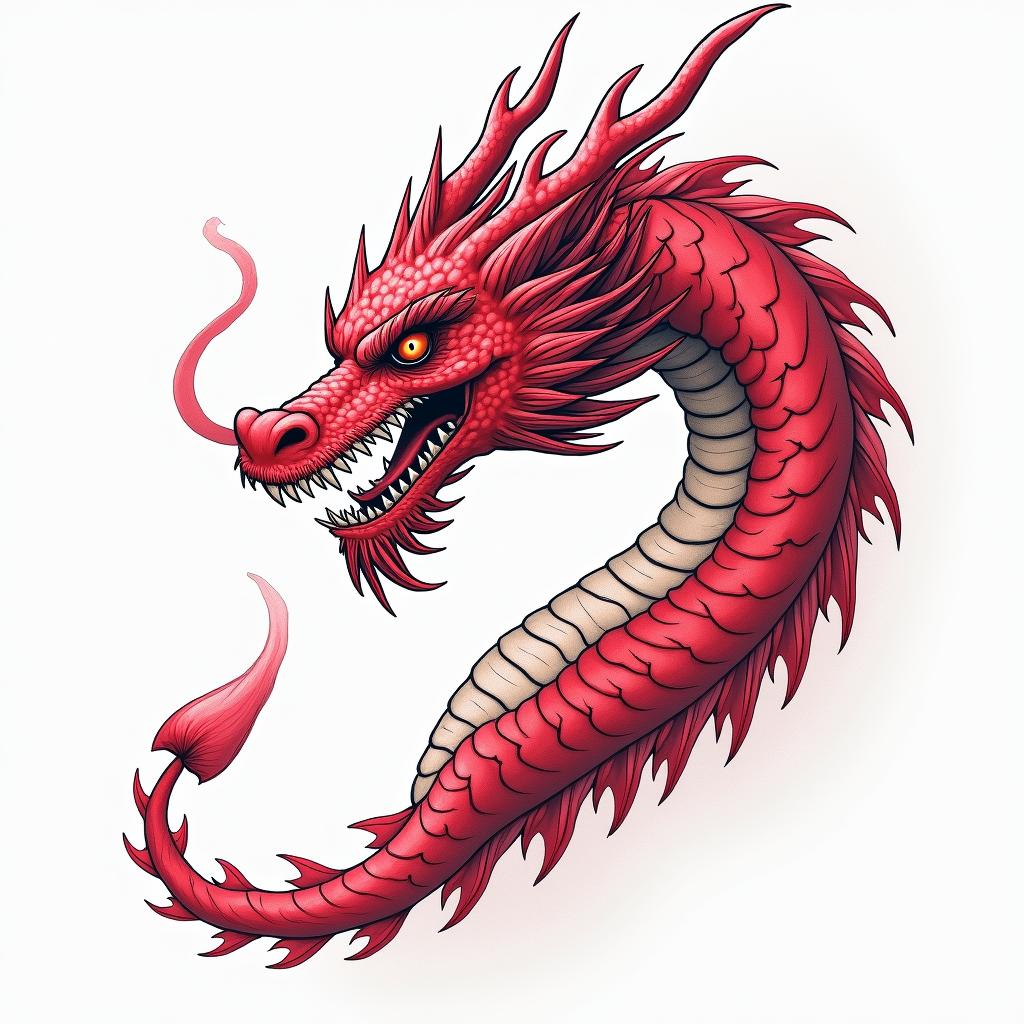 red dragon with pink flowershigly detailed tattoo - Variation 8