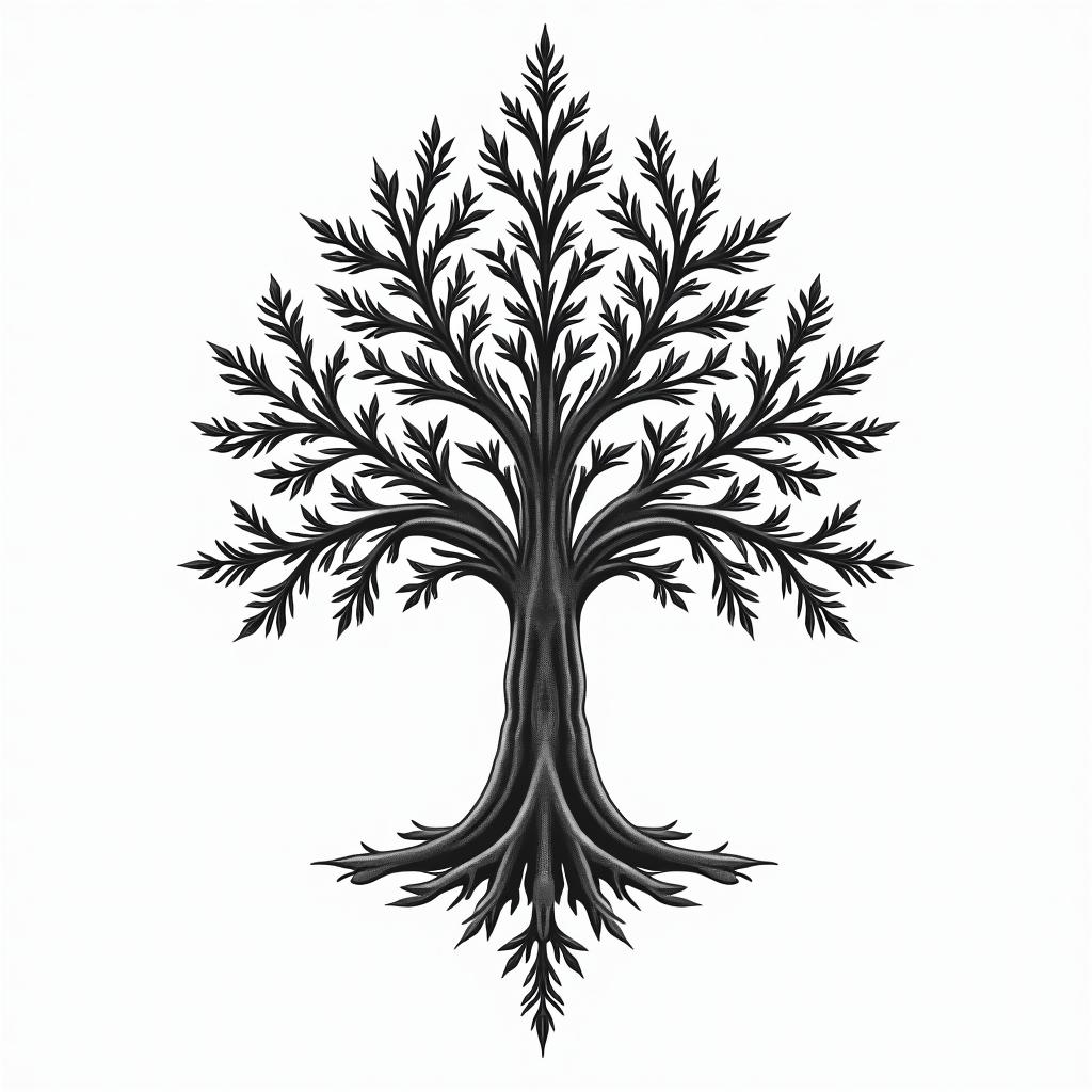 Xmas tree for dad that passed awayin ornamental tattoo style, featuring intricate symmetrical patterns and floral designs, showcasing highly detailed line work and geometric shapes, creating a sense of elegance and balance - Variation 3