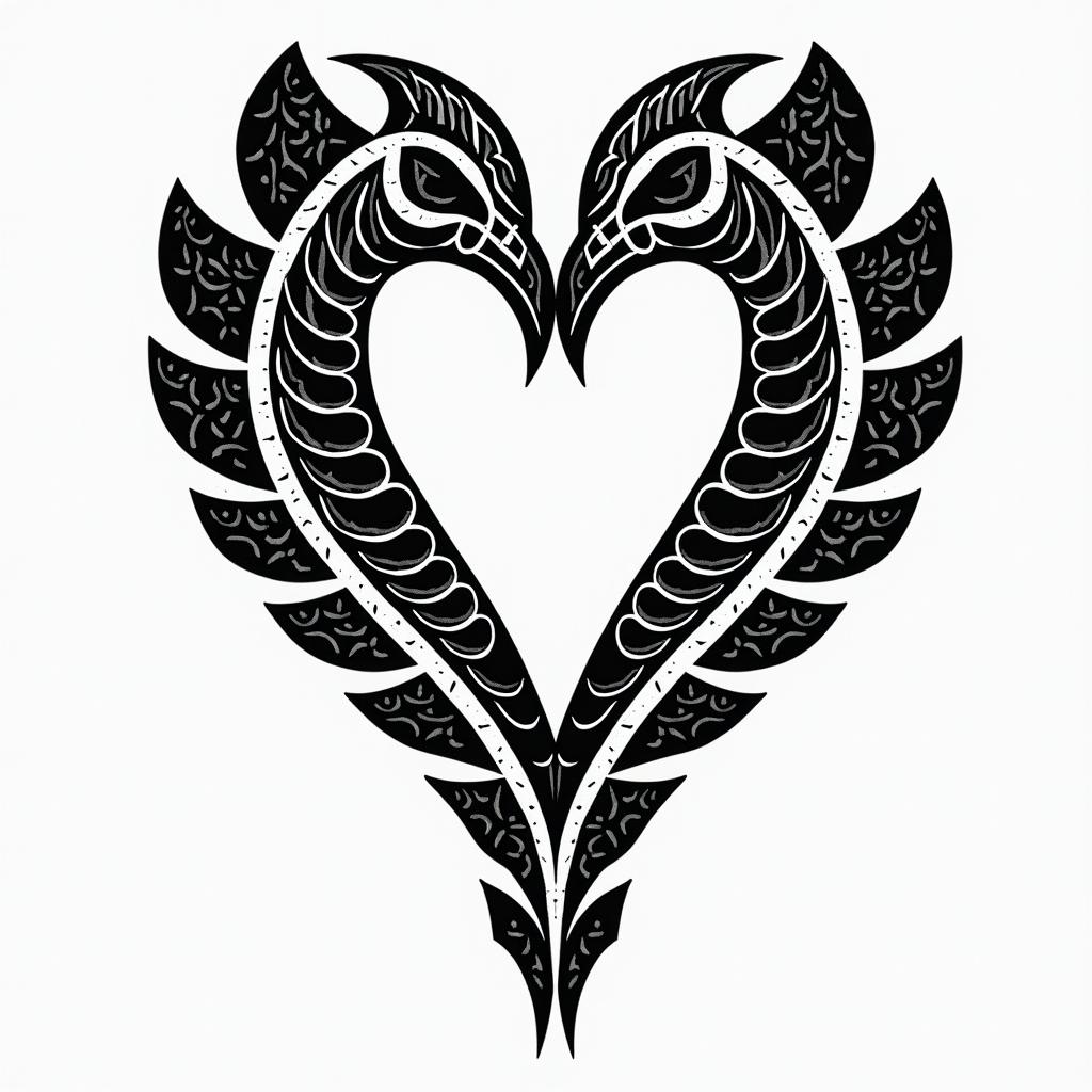 Love can conquer more than forgetfulness.in tribal tattoo style, featuring bold and black geometric shapes, curved lines, intertwine and flow seamlessly, creating a powerful and symbolic design, polynesian and maori styles