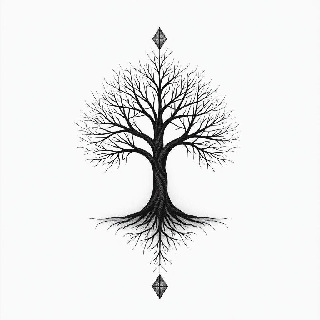 Tree of life inspiration sacred geometry timein minimalist style tattoo, featuring simple shapes and fine lines, with minimal shading and details, tiny triangles, creating a sense of balance and harmony - Variation 2
