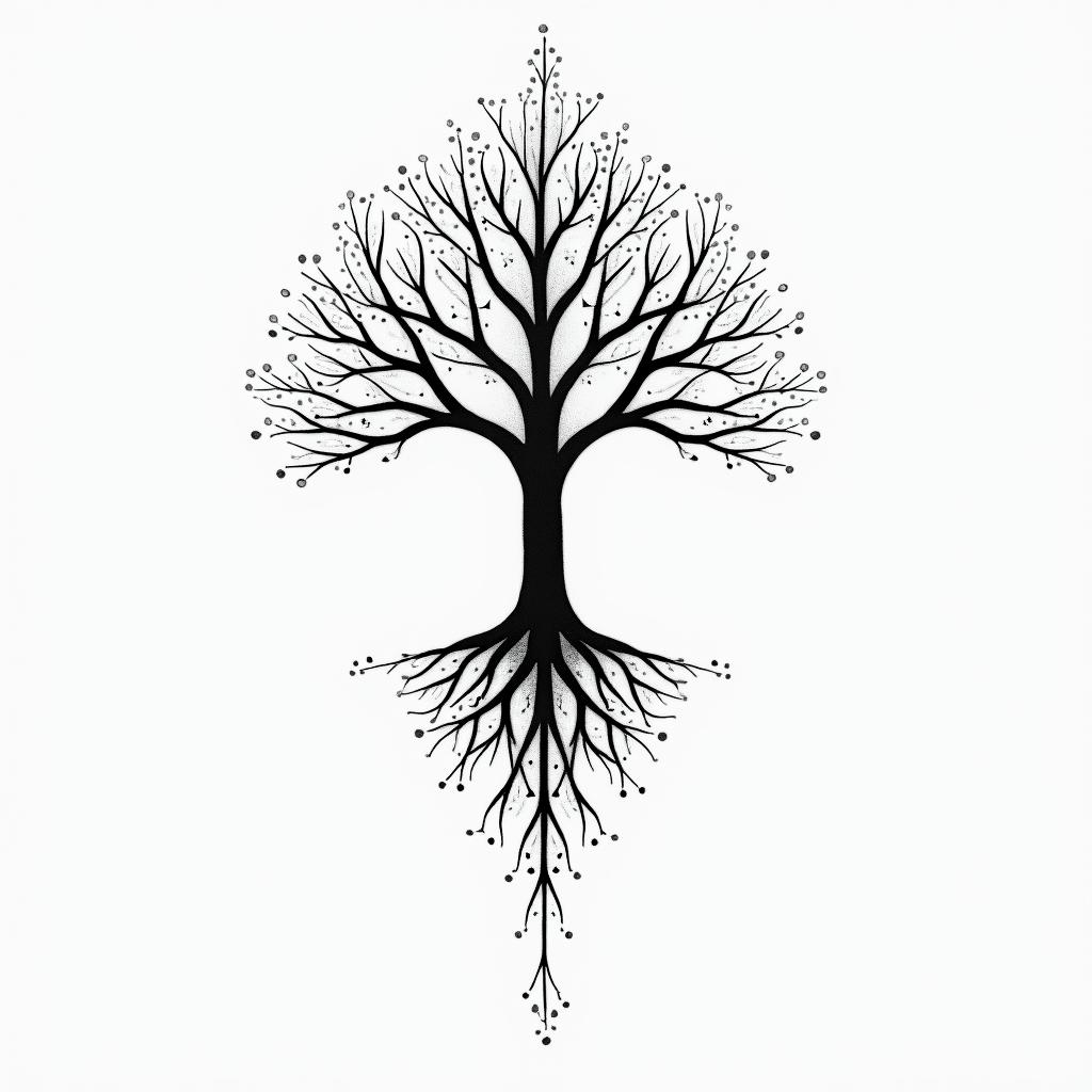 Tree of life inspiration sacred geometry timein minimalist style tattoo, featuring simple shapes and fine lines, with minimal shading and details, tiny triangles, creating a sense of balance and harmony