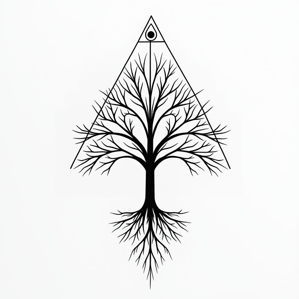Tree of life inspiration sacred geometry timein minimalist style tattoo, featuring simple shapes and fine lines, with minimal shading and details, tiny triangles, creating a sense of balance and harmony - Variation 3