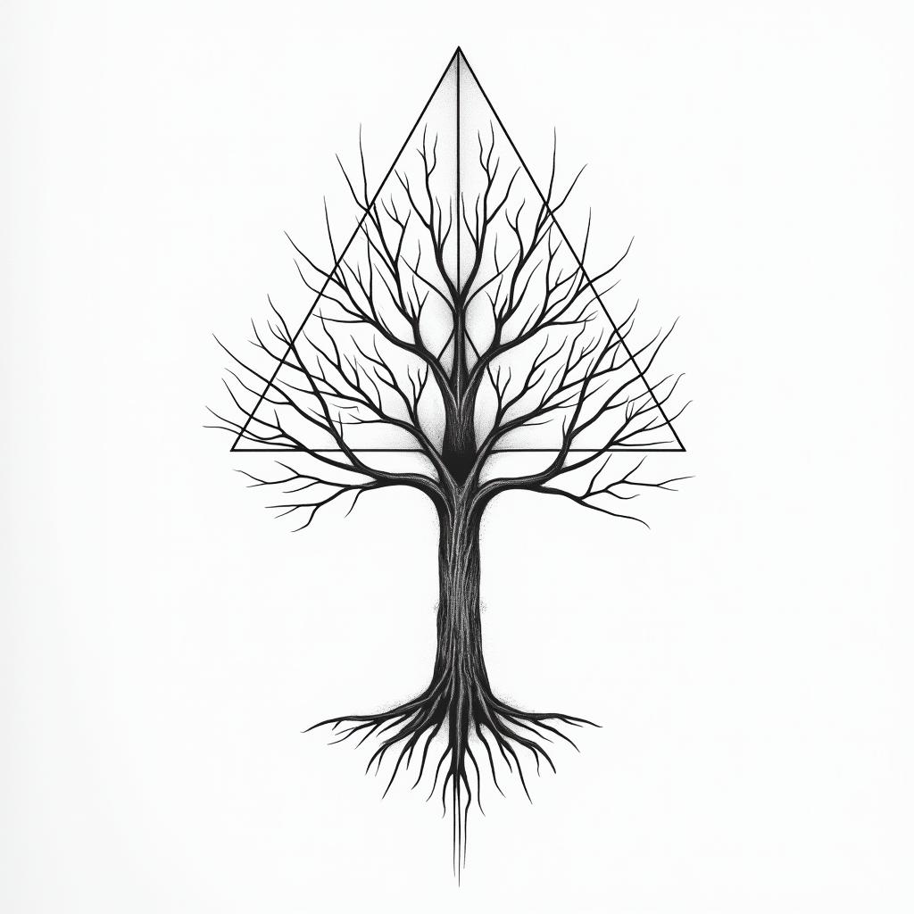 Tree of life inspiration sacred geometry timein minimalist style tattoo, featuring simple shapes and fine lines, with minimal shading and details, tiny triangles, creating a sense of balance and harmony - Variation 4