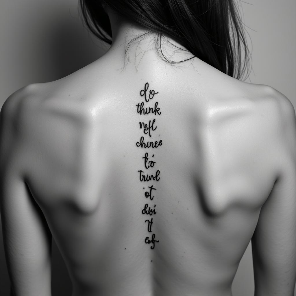 Don,t Think,Feelminimalist text-based tattoo, Monospace font ultra-realistic, perfectly placed, high-quality font design, photo-realistic shading, 8k, high quality, finely detailed typograph - Variation 16