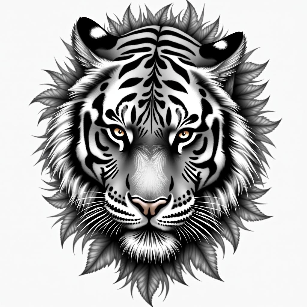 Tiger with intense eyes in a junglehigly detailed tattoo - Variation 11