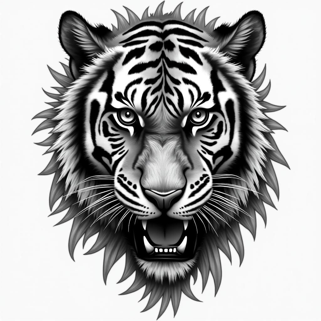 Tiger with intense eyes in a junglehigly detailed tattoo - Variation 10