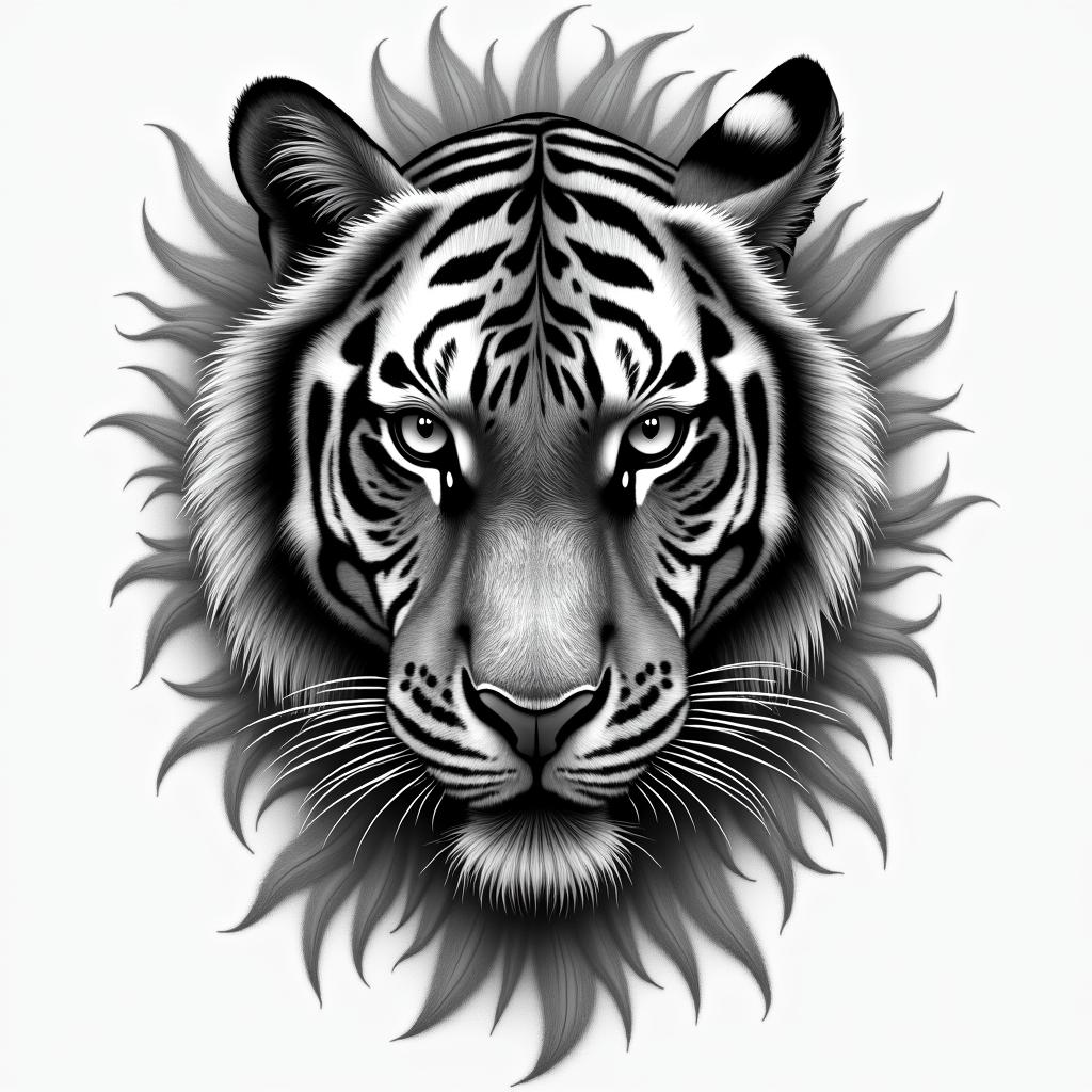 Tiger with intense eyes in a junglehigly detailed tattoo - Variation 12