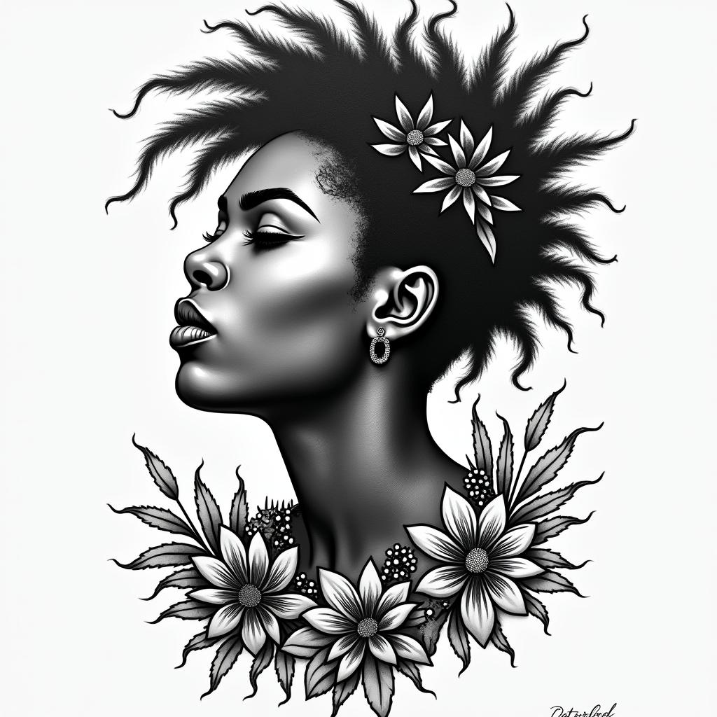 Black culture muralin authentic tattoo style, incorporating traditional modifications, bold black outlines, solid color fills, featuring classic authentic elements - Variation 3