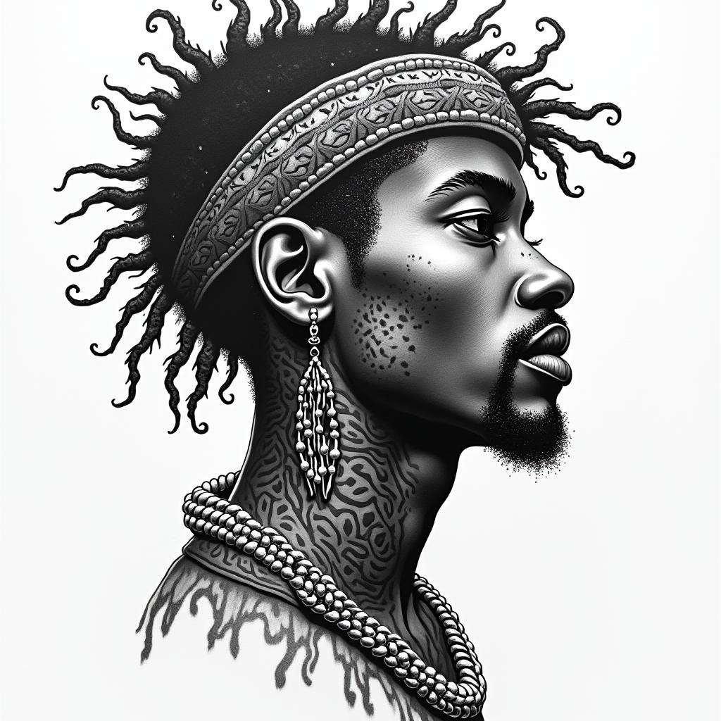 Black culture muralin authentic tattoo style, incorporating traditional modifications, bold black outlines, solid color fills, featuring classic authentic elements - Variation 1