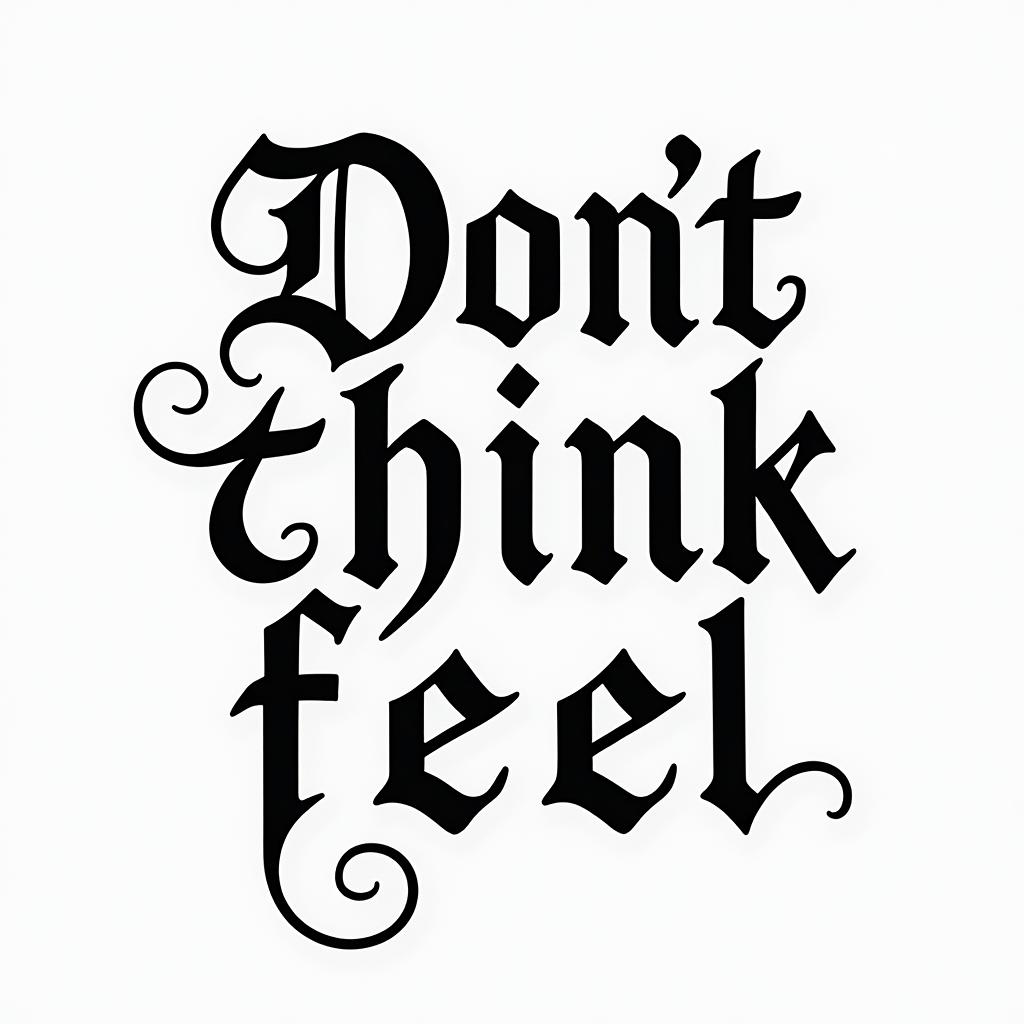 Don,t Think,Feeltext-based tattoo, gothic font ultra-realistic, perfectly placed, high-quality font design, photo-realistic shading, 8k, high quality, finely detailed typography - Variation 3