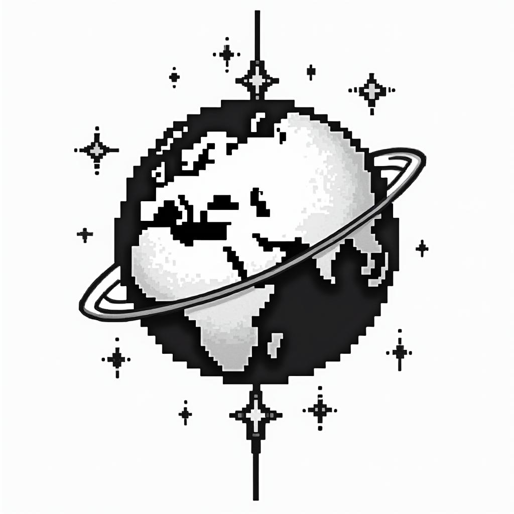 Earth wind air fire space timein 8-bit tattoo style, minimalistic pixel style tattoo, pixel art with simplified shapes and retro gaming visuals, inspired by 8-bit pixel based detailing