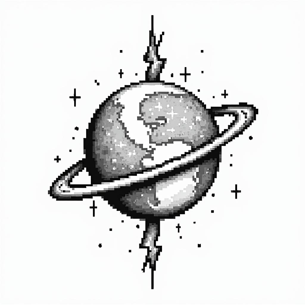 Earth wind air fire space timein 8-bit tattoo style, minimalistic pixel style tattoo, pixel art with simplified shapes and retro gaming visuals, inspired by 8-bit pixel based detailing - Variation 3