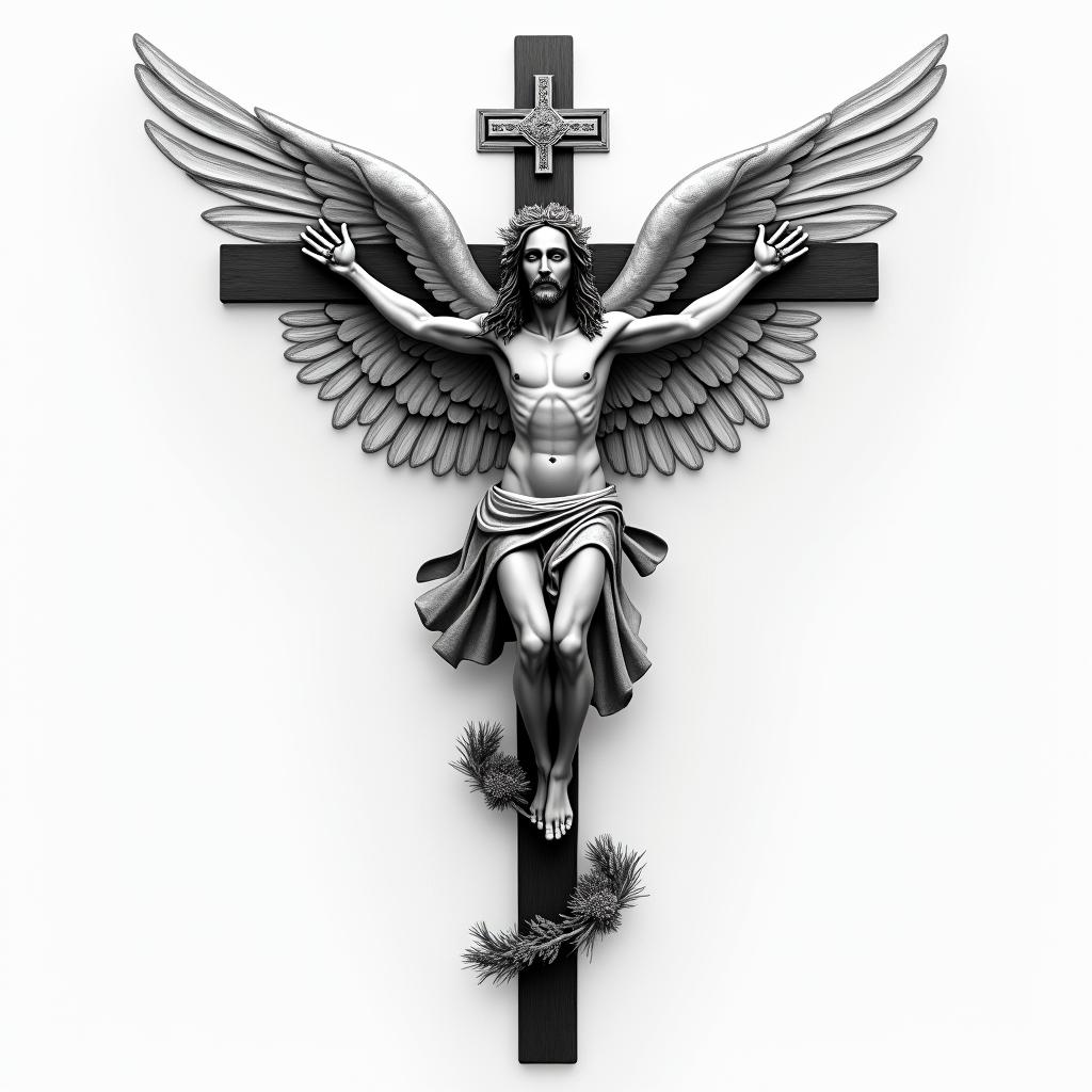 Christian, new, cross, god, angel, jesushigly detailed tattoo - Variation 2