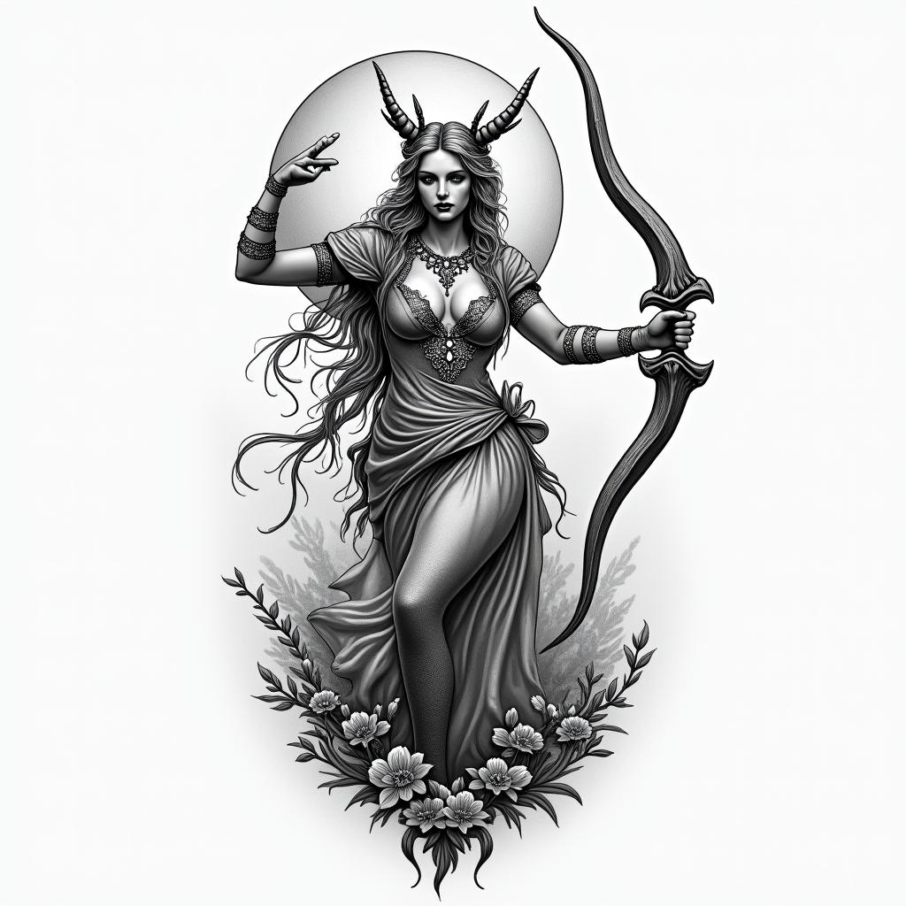 Alice
in Wonderland Sagittarius, moonlighthigly detailed tattoo - Variation 8