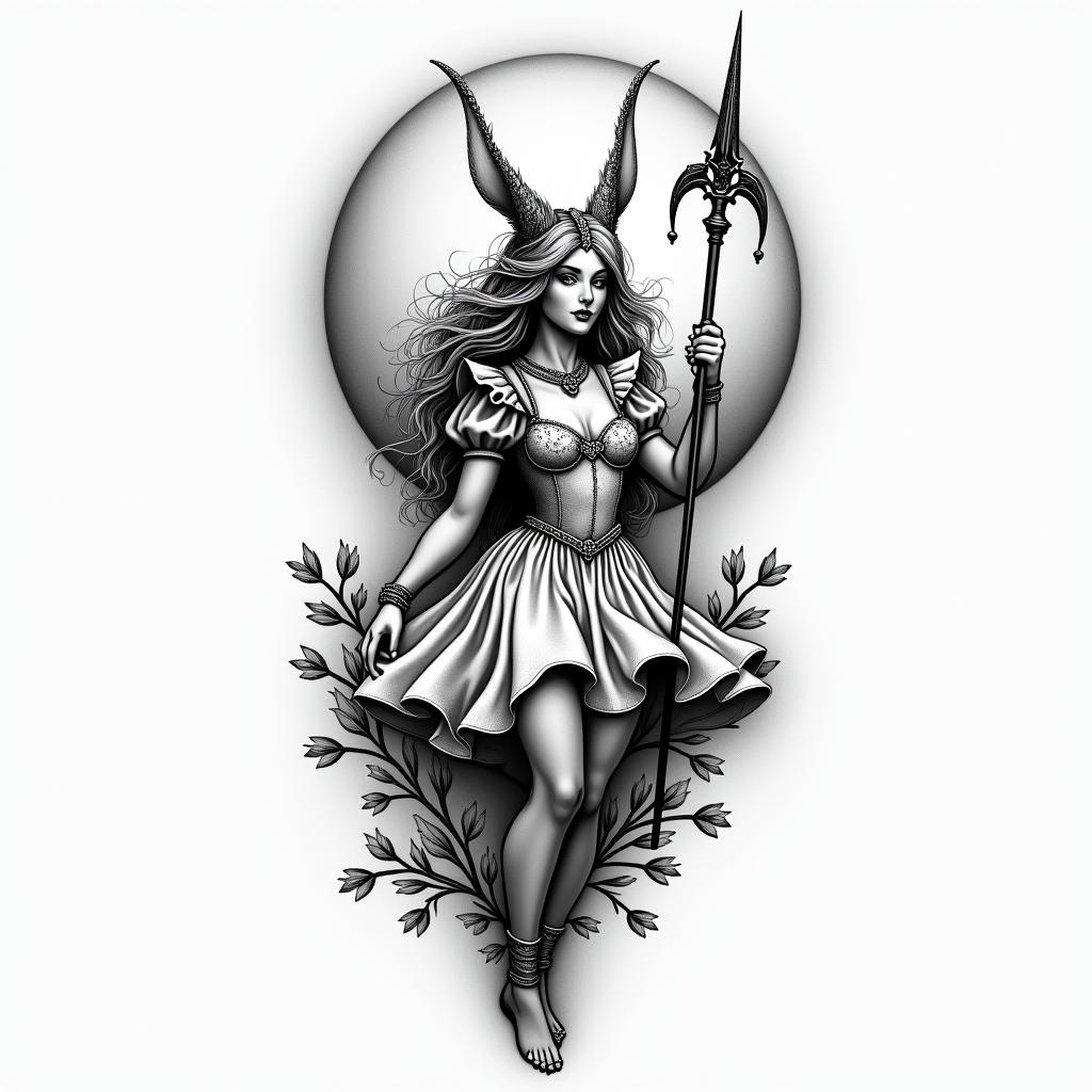 Alice
in Wonderland Sagittarius, moonlighthigly detailed tattoo - Variation 7