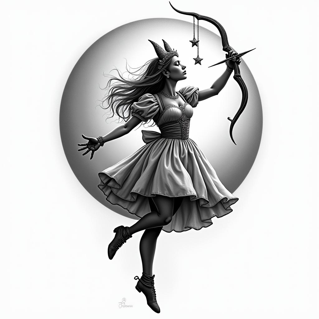 Alice
in Wonderland Sagittarius, moonlighthigly detailed tattoo - Variation 5