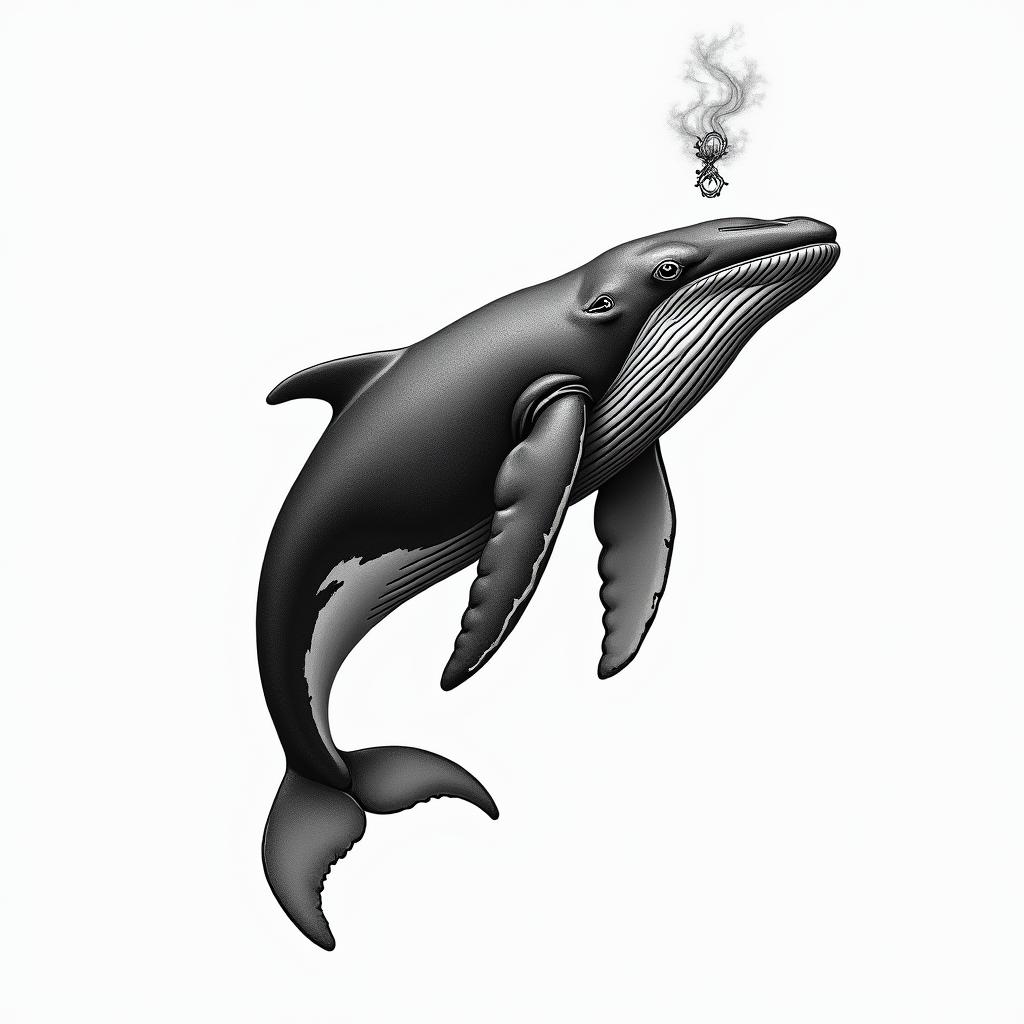 I want it to be a humpback whale that has the Leo sign.in portrait tattoo style, featuring a highly realistic and detailed depiction - Variation 1