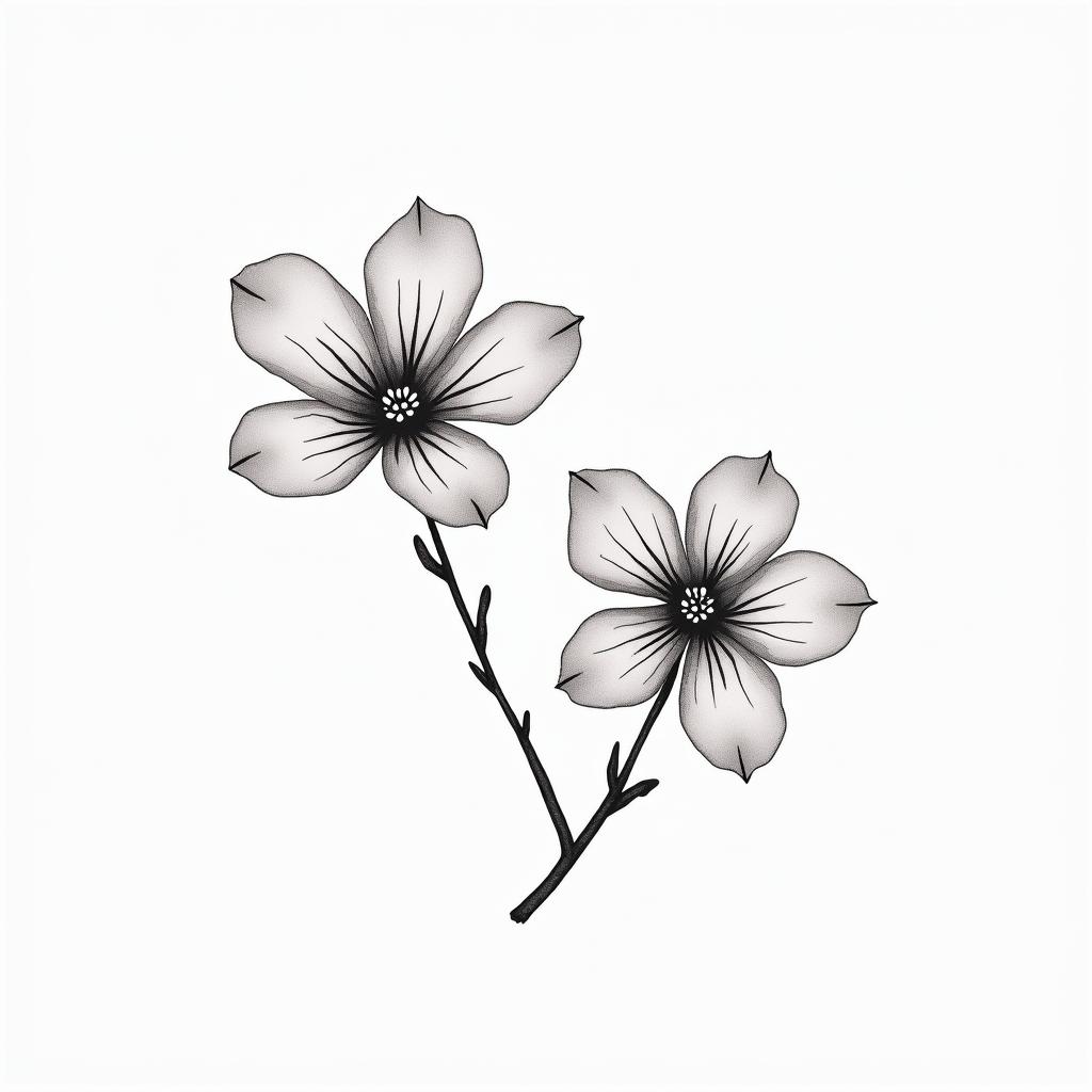 Two cherry blossomsin minimalist style tattoo, featuring simple shapes and fine lines, with minimal shading and details, tiny triangles, creating a sense of balance and harmony - Variation 3