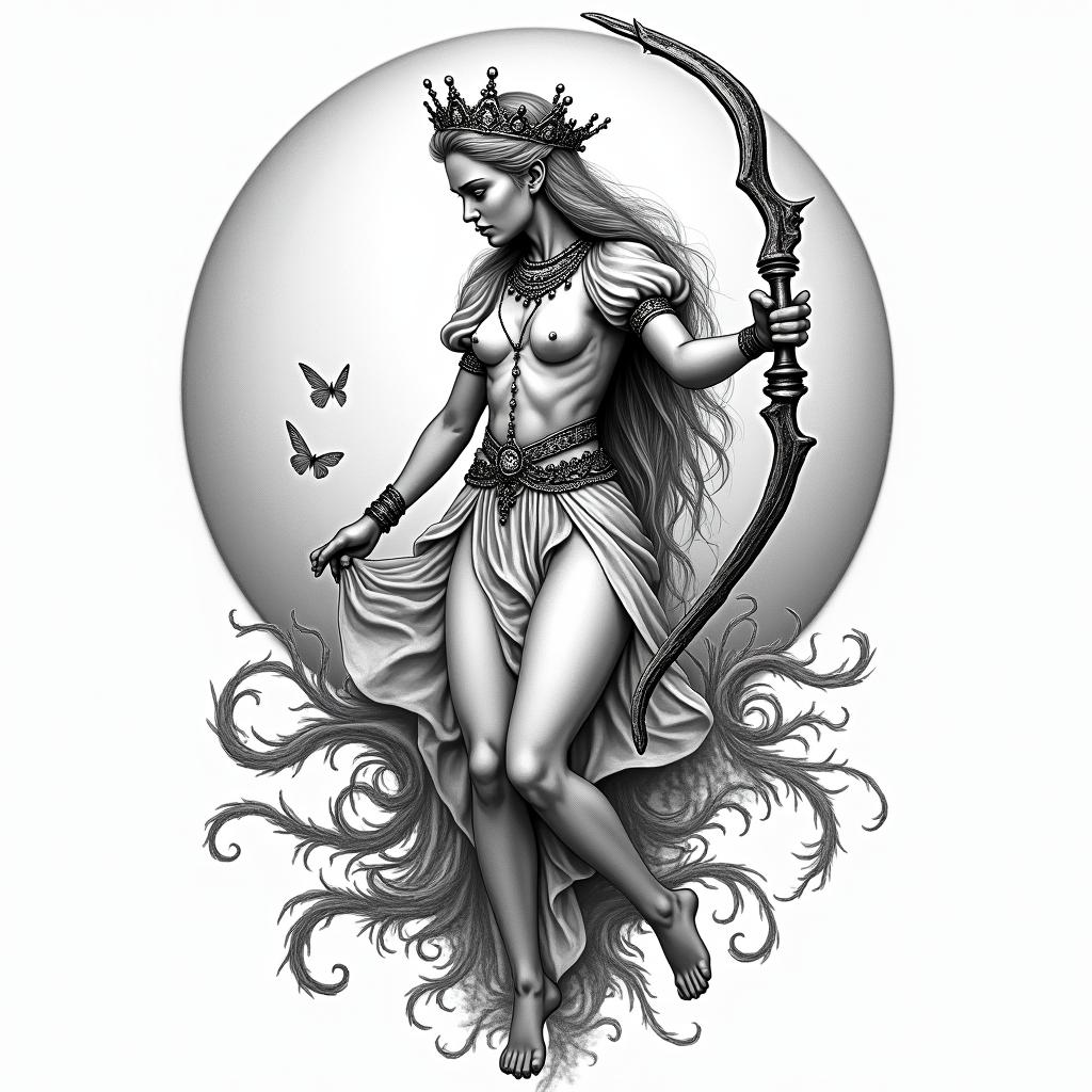 Alice
in Wonderland Sagittarius, moonlighthigly detailed tattoo - Variation 4
