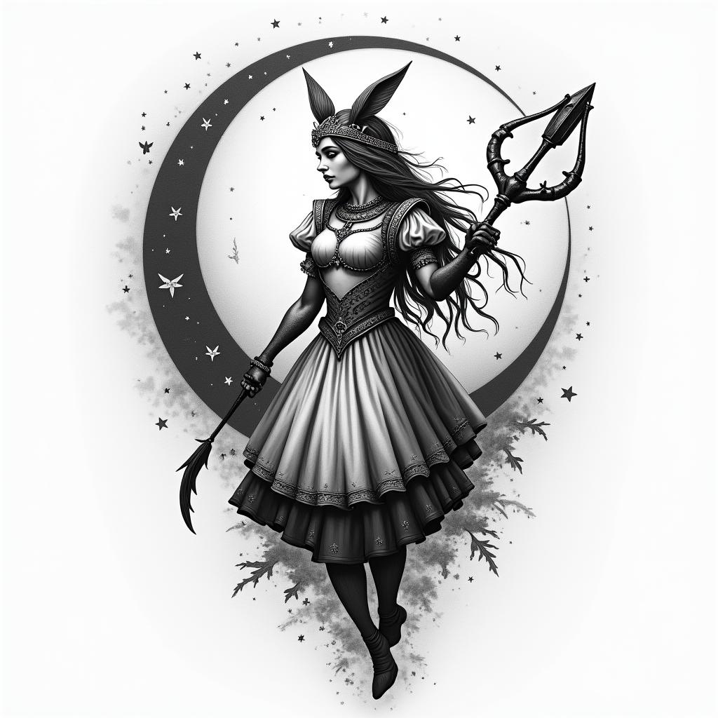 Alice
in Wonderland Sagittarius, moonlighthigly detailed tattoo - Variation 3