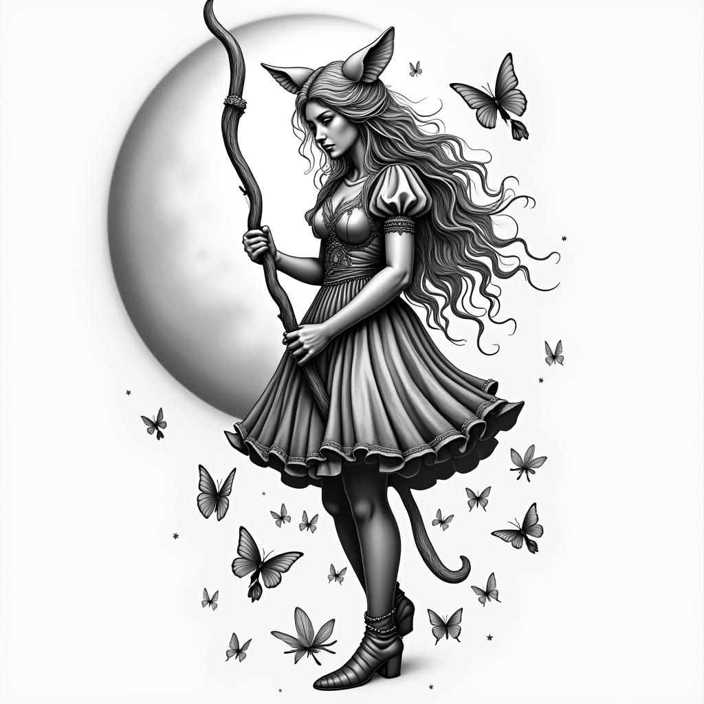 Alice
in Wonderland Sagittarius, moonlighthigly detailed tattoo