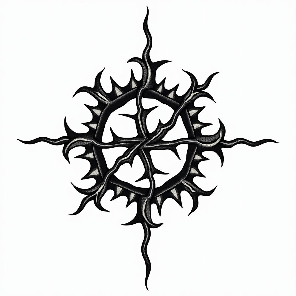 Barbed wirein tribal tattoo style, featuring bold and black geometric shapes, curved lines, intertwine and flow seamlessly, creating a powerful and symbolic design, polynesian and maori styles - Variation 2