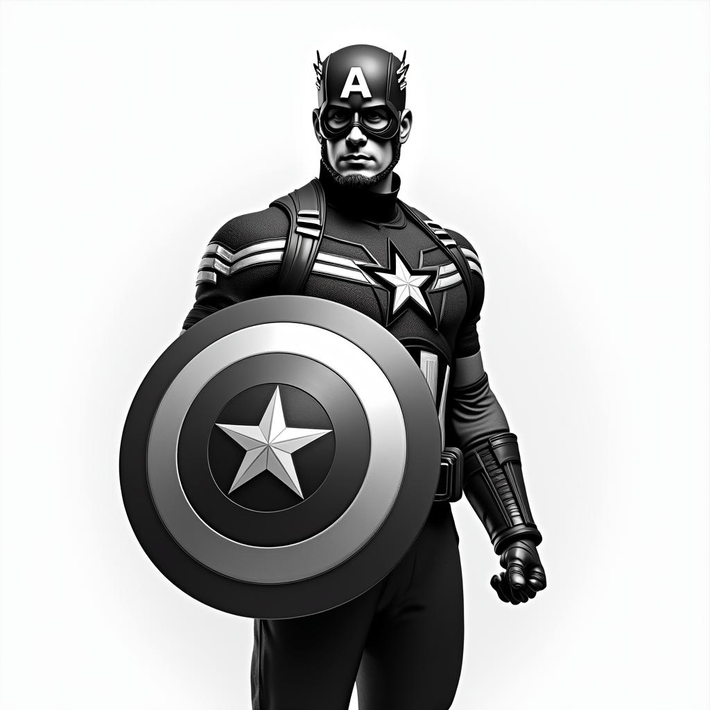 Captain America with his shield raisedin bohemian style tattoo, 8k