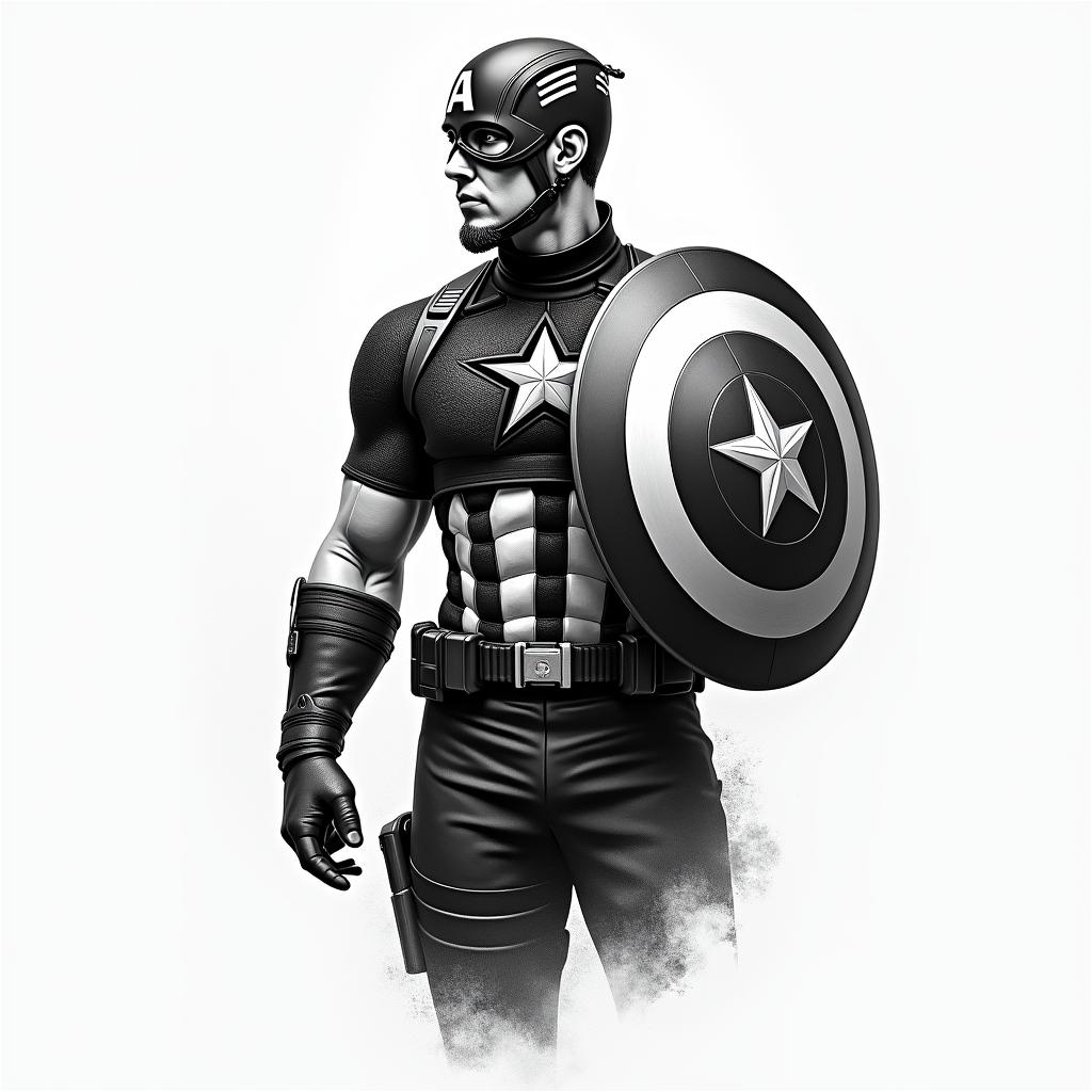 Captain America with his shield raisedin bohemian style tattoo, 8k - Variation 2